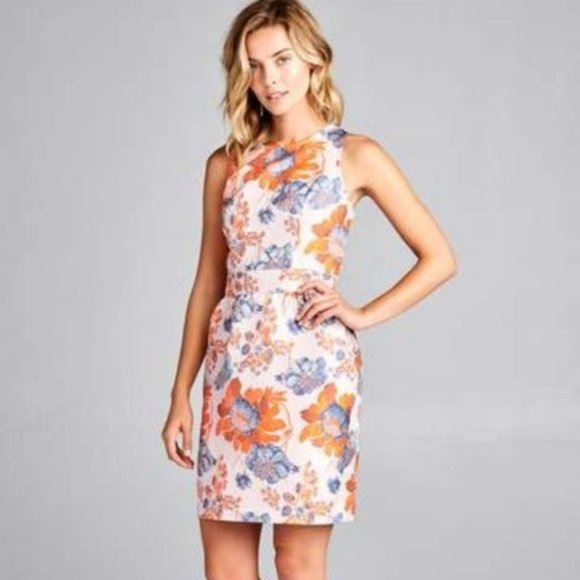 Renee C V Back Embroidered Floral Print Dress NWT - Picture 6 of 6